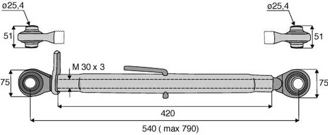 BARRE DE POUSSÉE ROTULE ET ROTULE CAT 2