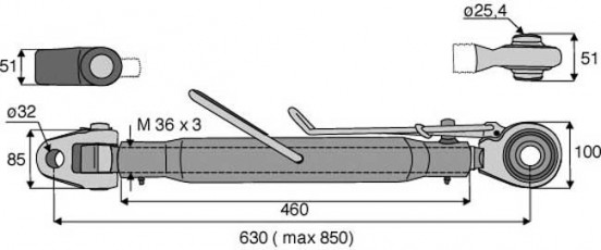 BARRE DE POUSSÉE ARTICULATION CROCHET CAT 2