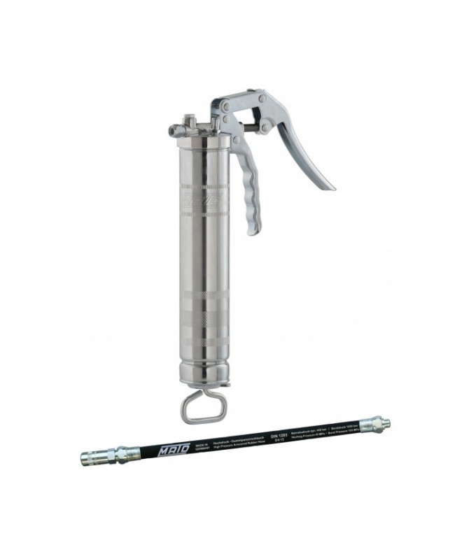 PISTOLET À GRAISSE INDUSTRIE FLEXIBLE 2 TRESSES ACIER 300mm AGRAFE 4mors 300bar