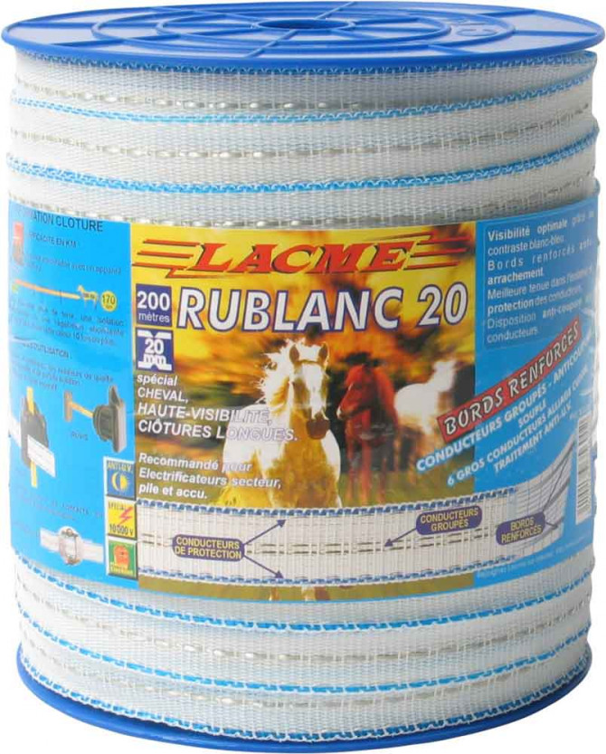 RUBAN RUBLANC RB 20-200, LARG. 2cm, 2 COND.CUIVRE ø 0,25mm,4 INOX ø0.25 CHEVAUX