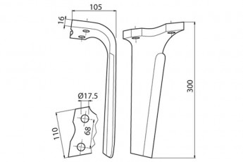 DENT HERSE - GAUCHE - KUHN - ADAPT - 52539500 / 525605 - EP. 16MM