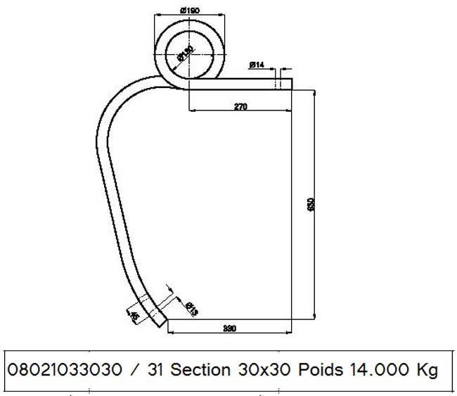 DENT CULTIVATEUR - DROITE - MULTIMARQUE - ADAPT - DOUBLE SPIRE GD - 30x30 MM