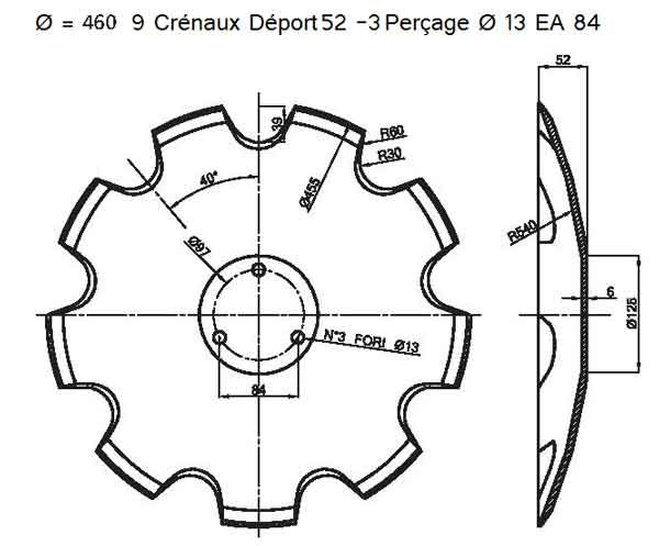 DISQUE CRENELE - HORSCH - ADAP - 23246103 - JOKER - EP 6MM - Ø460MM - 3TR - EA84