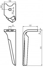DENT HERSE - GAUCHE - ALPEGO - ADAPT - FIXATION RAPIDE - 315x100MM - EP. 15MM