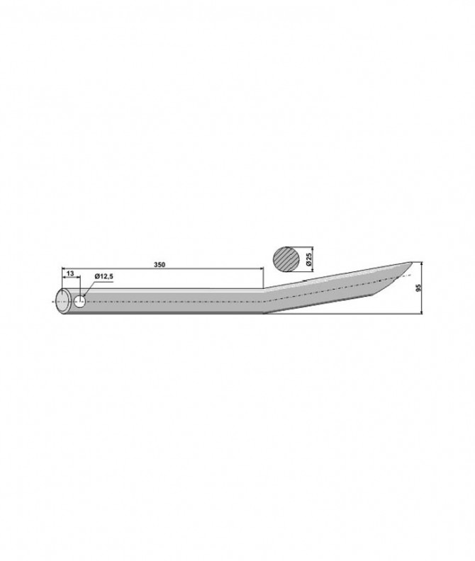 DENT DE FOURCHE COURBEE 4005 - FIX. PERCEE - Ø25 - LONG: 560 - TYPE: MX