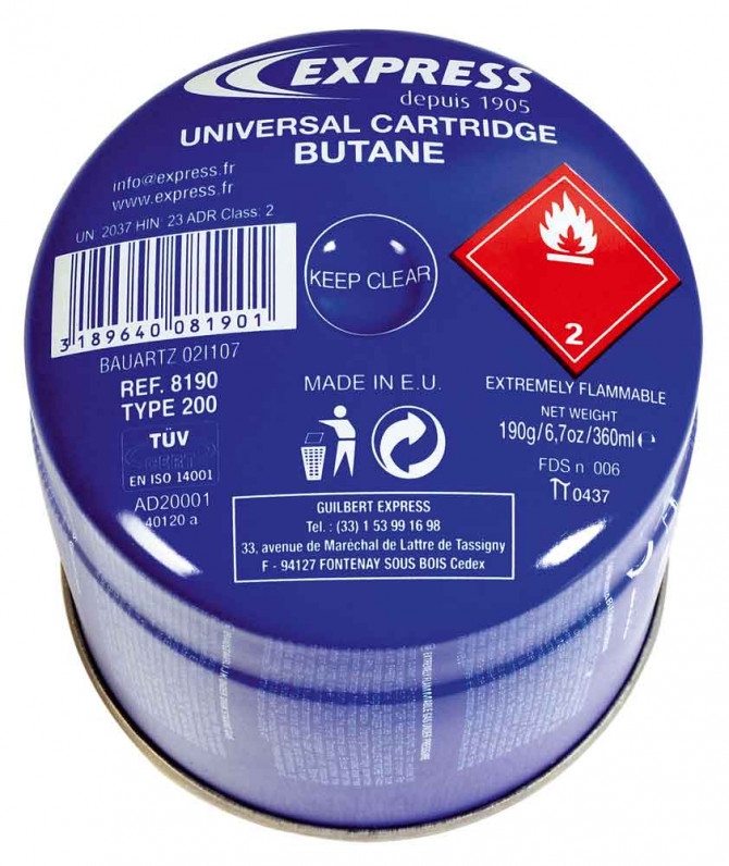 CARTOUCHE 190G TYPE 200 BUTANE PROPANE POUR LAMPES 'MULTIUSAGES' REF.8800- 8900