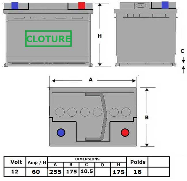 N°68 BATTERIE CLOTURE ATTRACTV 12V - 60AH - MODELE RENFORCEE