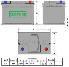 N°68 BATTERIE CLOTURE ATTRACTV 12V - 60AH - MODELE RENFORCEE