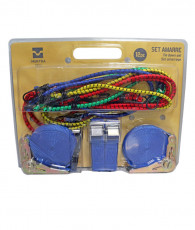 SET AMARRAGE:8 SANDOW ROND 400/600/800/1000MM+2 SANGLES BOUCLE+2 SANGLES CLIQUET