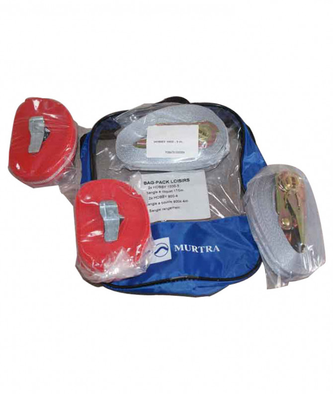 PACK LOISIRS : 2 SANGLES A BOUCLE 4m - 0,9T + 2 SANGLES A CLIQUET 5m - 1T + SAC